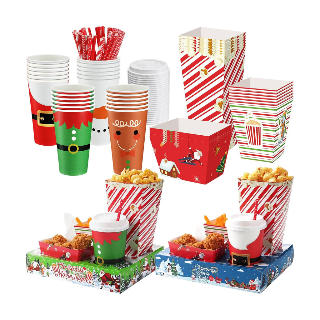 Bokon 172 Pcs/ 24 Sets of Christmas Movie Night Snack Trays Santa