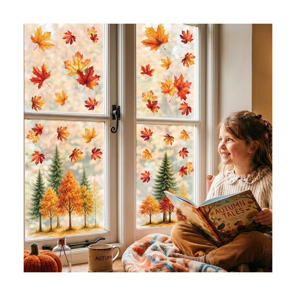 Fall Window Clings Decor Autumn Leaf Thanksgiving Decorations Stickers