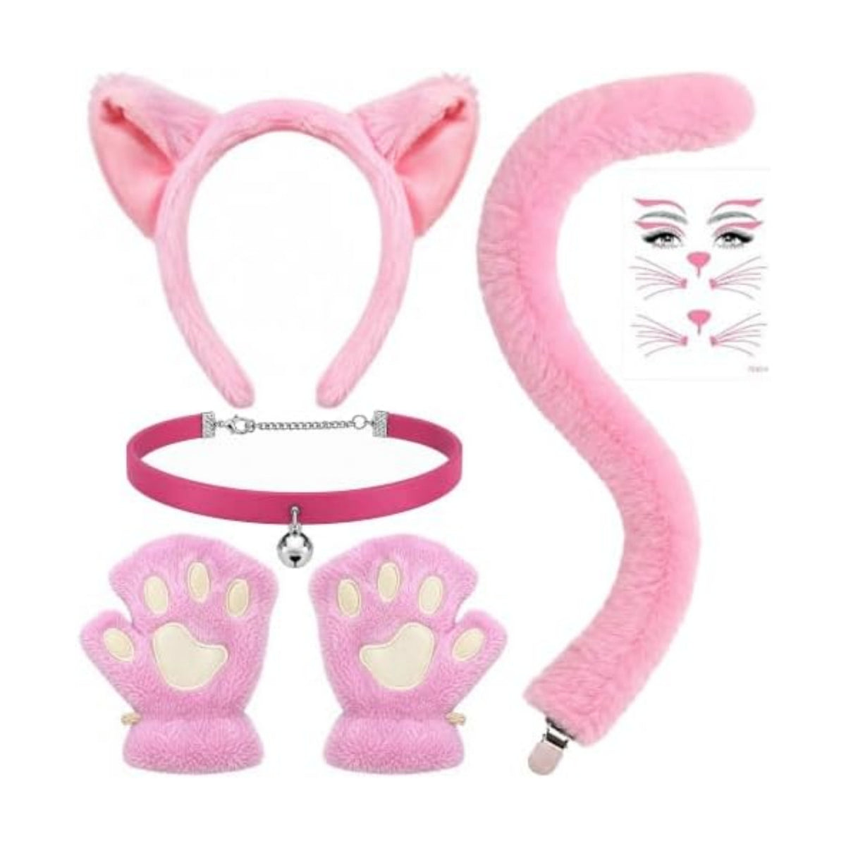 codree 5 Pcs Halloween Cat Costume Cosplay Outfits Set for Adults and Kids