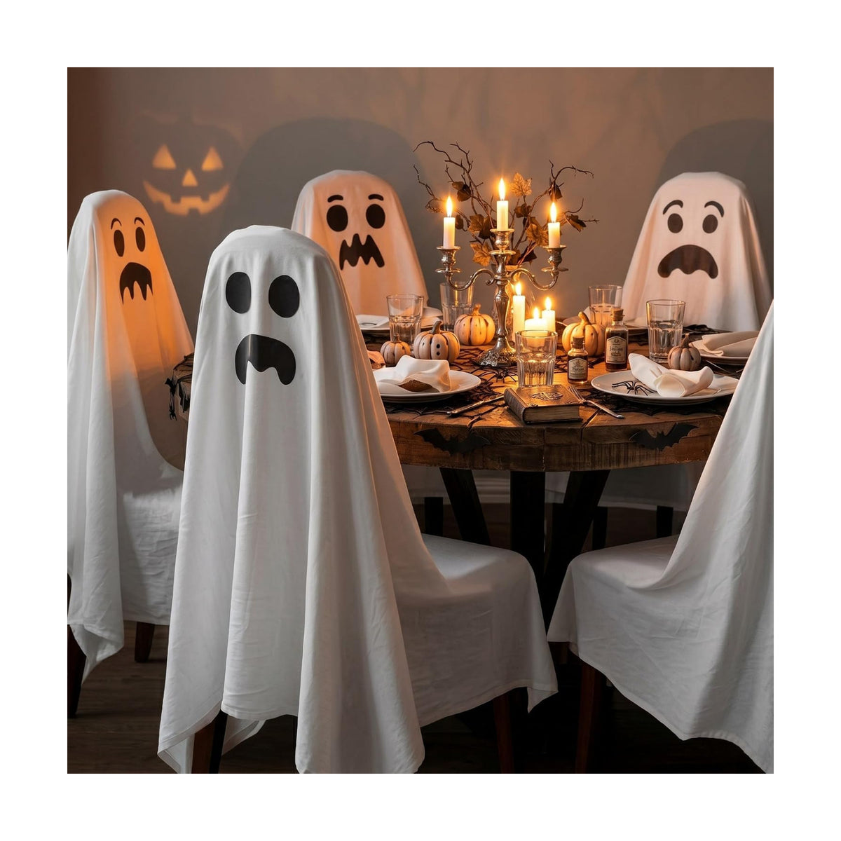 Frienda 4 Pcs Halloween Ghost Chair Covers Spooky Face Slipcovers 59 x 59"