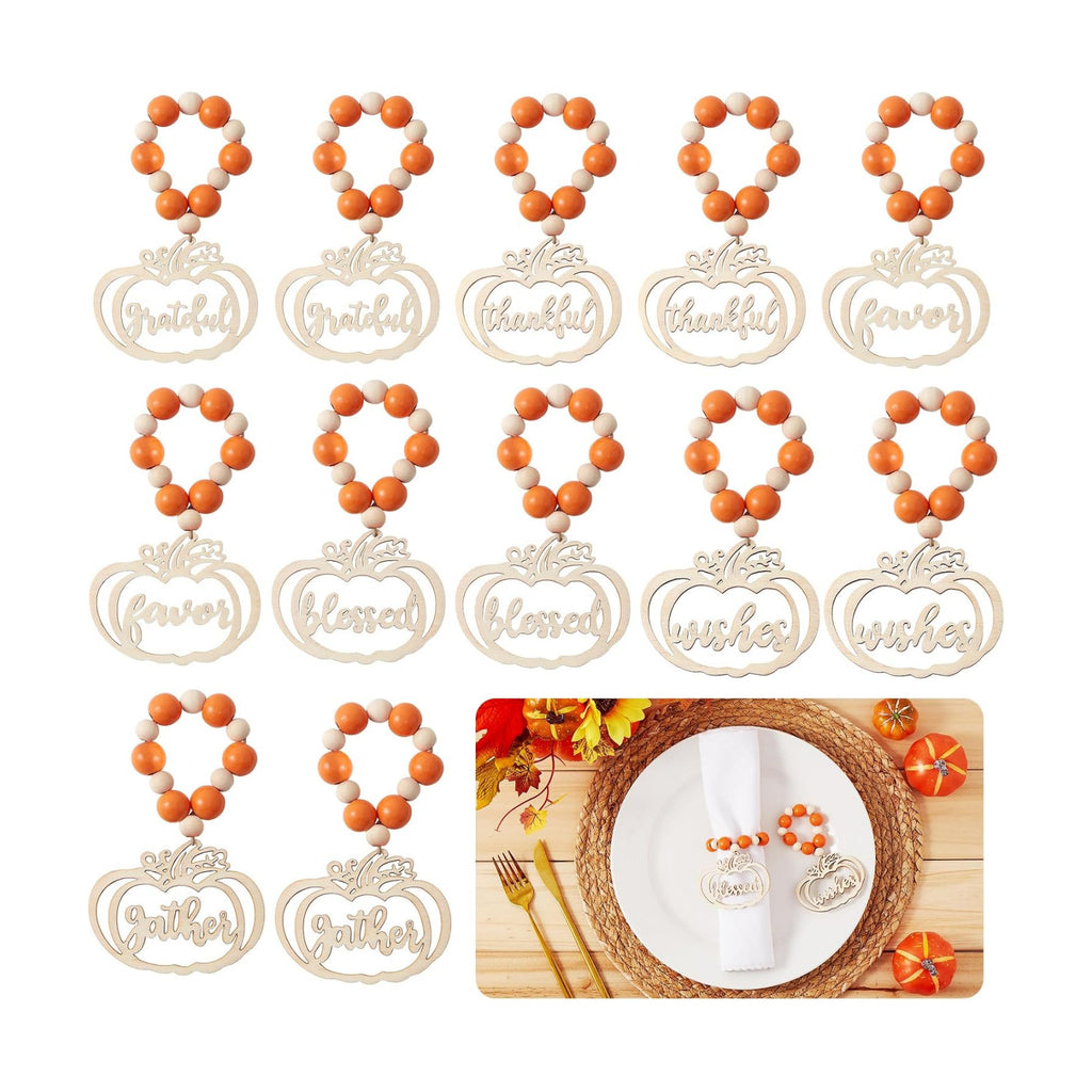 Fall Pumpkin Thanksgiving Napkin Rings Set of 12, Thanksgiving Table Decor