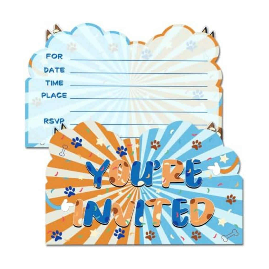 Blue Cartoon Dog Birthday Invitations for Boys Party Invites with Envelopes