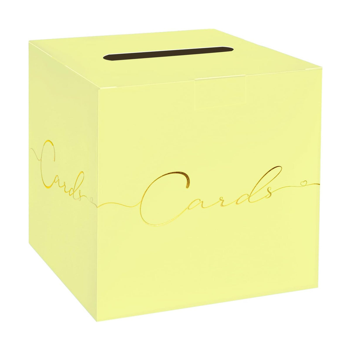 HEIPINIUYE Yellow Wedding Card Box with Gold Foil 9.8" x 9.8" Yellow Large Gift Card Box for Party Wedding Reception Graduation Birthday Baby Shower Cardboard Raffle Envelope Box with Slot