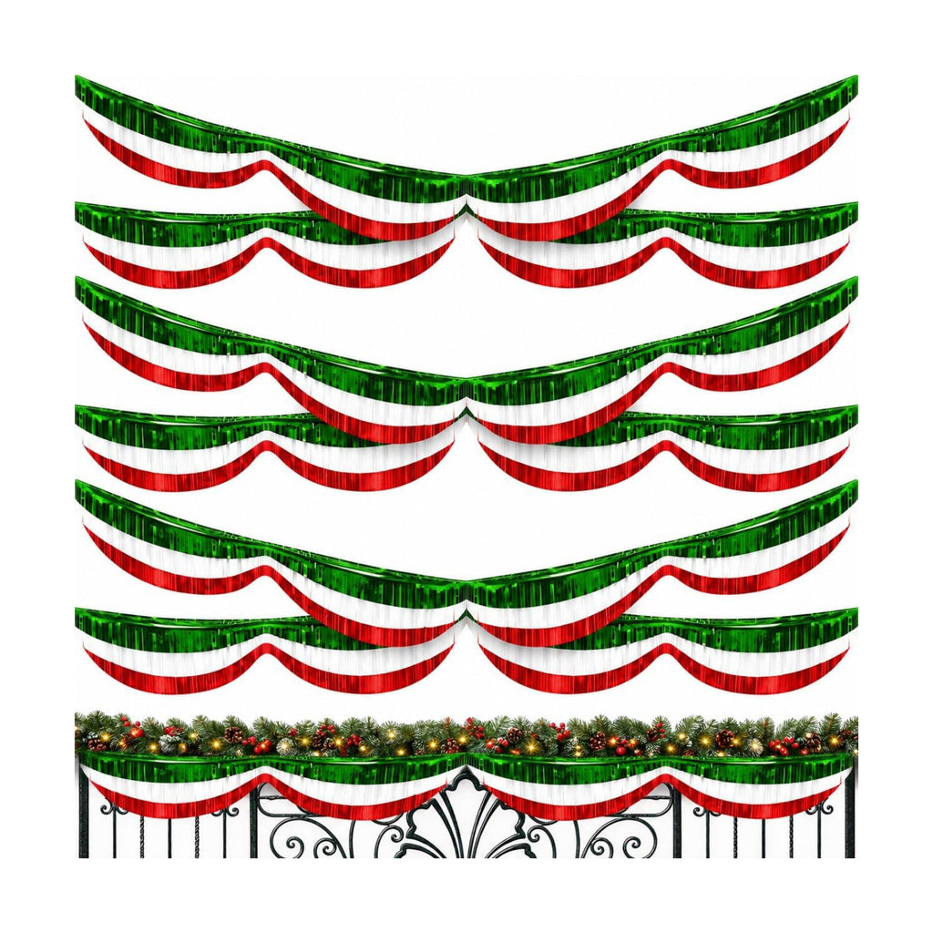 6 Pcs 40 Ft Christmas Foil Fringe Bunting,Red Green Tinsel Streamers Banner
