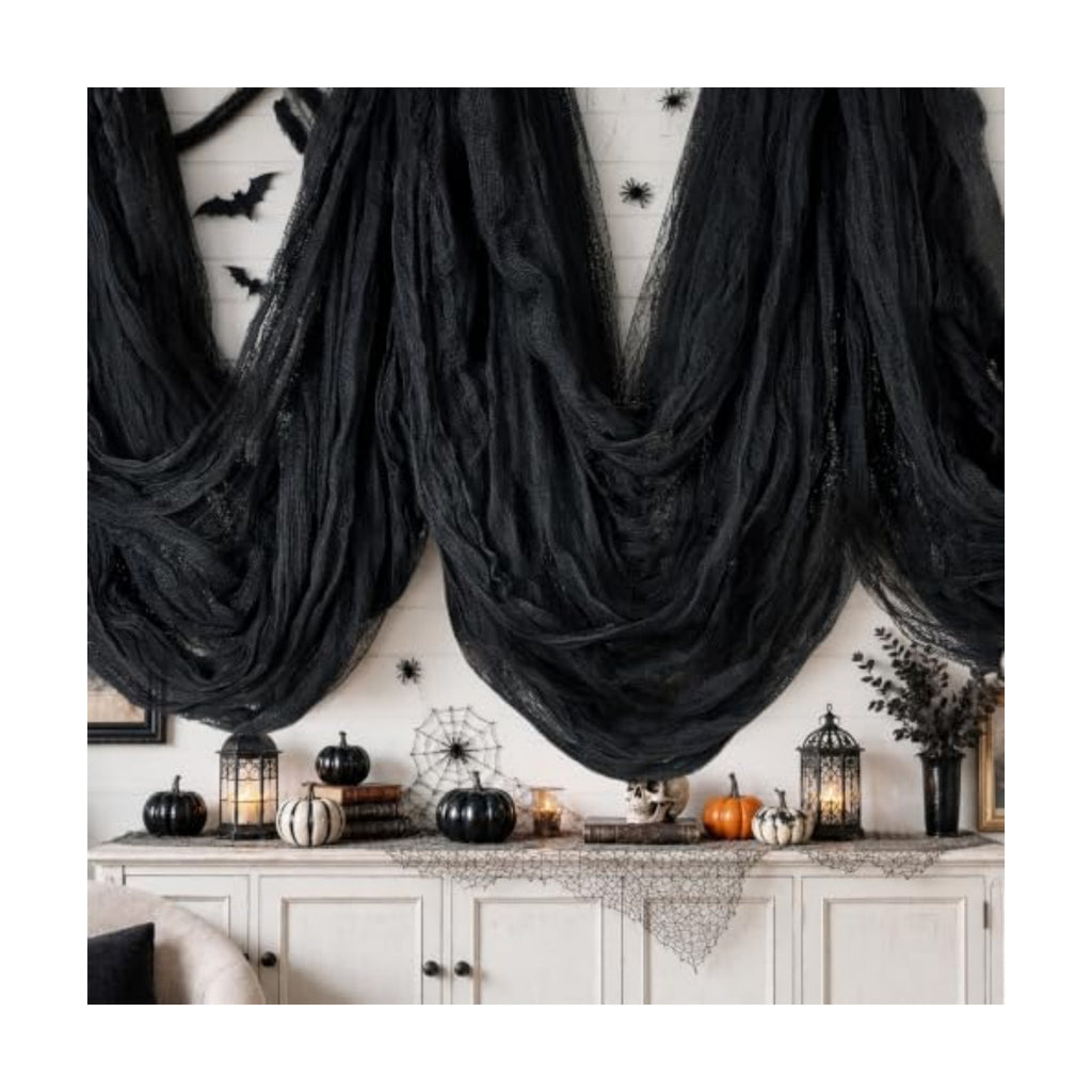 600 x 80 in Halloween Creepy Cloth for Yard and Outdoor Decorations, Black