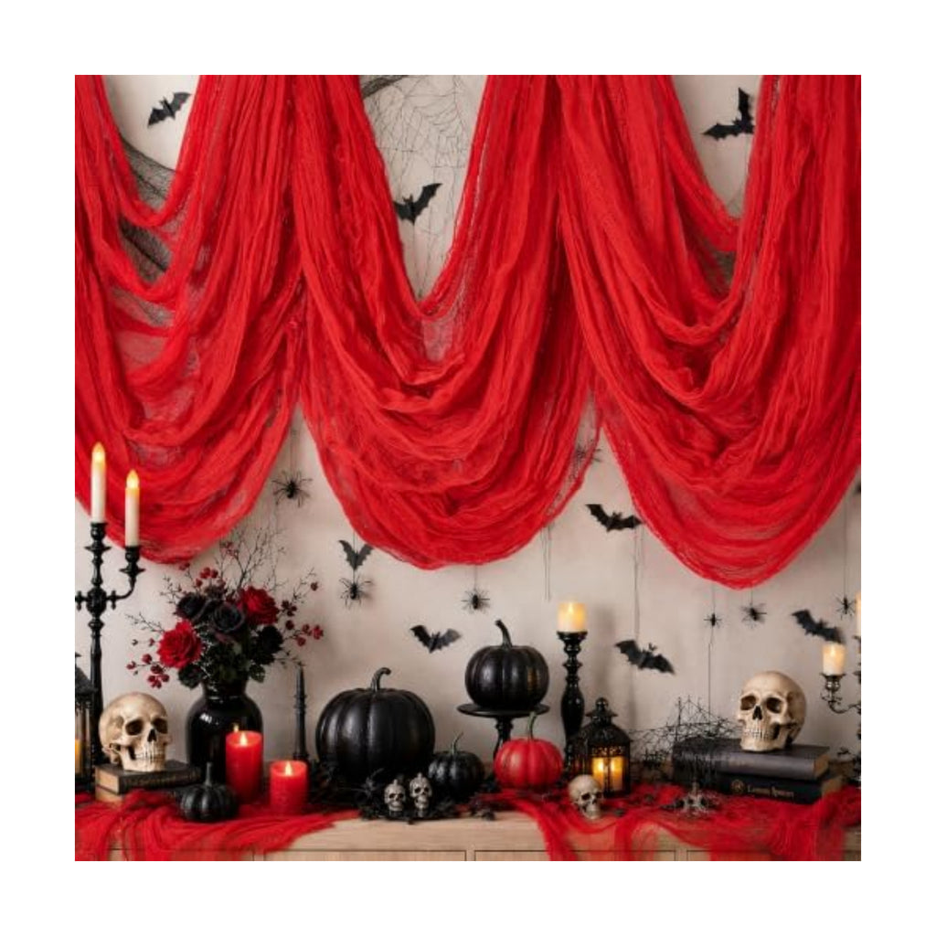 600 x 80 in Halloween Creepy Cloth for Yard and Outdoor Decorations, Red