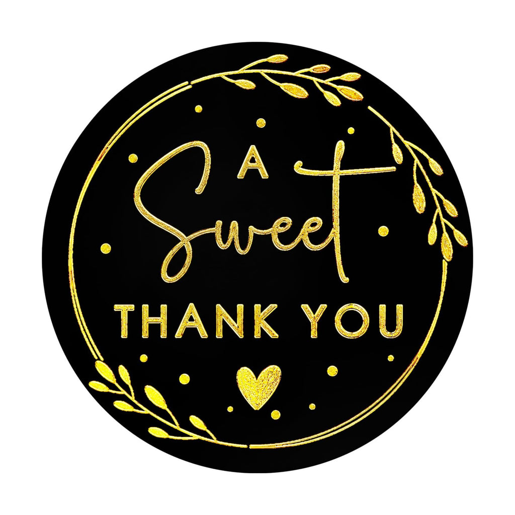 A Sweet Thank You Stickers, Black Gold Foil Favor Labels for Wedding, Baby Shower, Dessert Table, Small Business Packaging, Bakery Gift Wrapping & Party Supplies, 100PCS 1.6 Inch