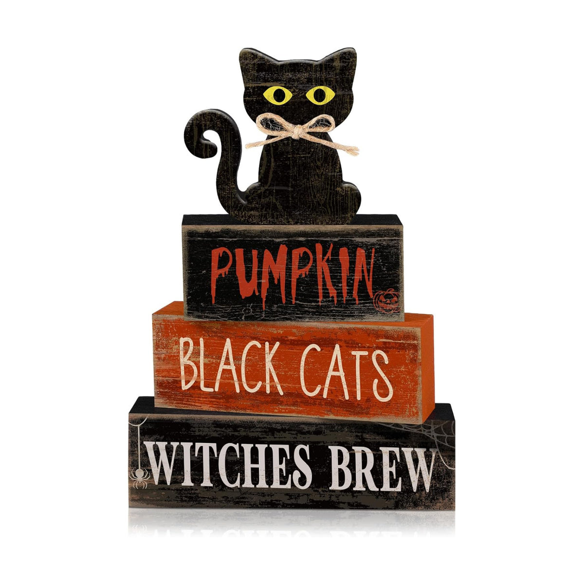 Lineshading 4 Pcs Halloween Table Decor for Home, Wooden Black Cat Sign Set