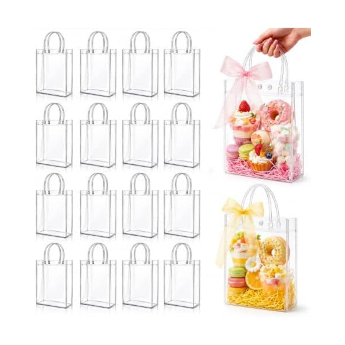MAQIHAN Clear Goodie Bags with Handles - Party Favor Candy Bags Transparent