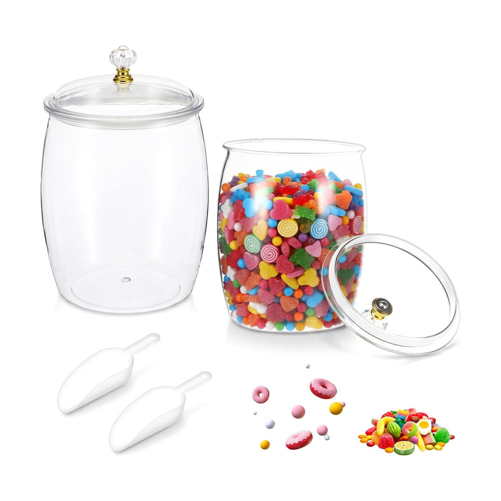 COMNICO 2 Pcs Candy Jars with Lids, Clear Plastic Cookie Airtight Sealed Storage Apothecary Containers Candy Buffet Container for Wedding Home Kitchen Bar Decoration Coffee Cereal Pasta Snack