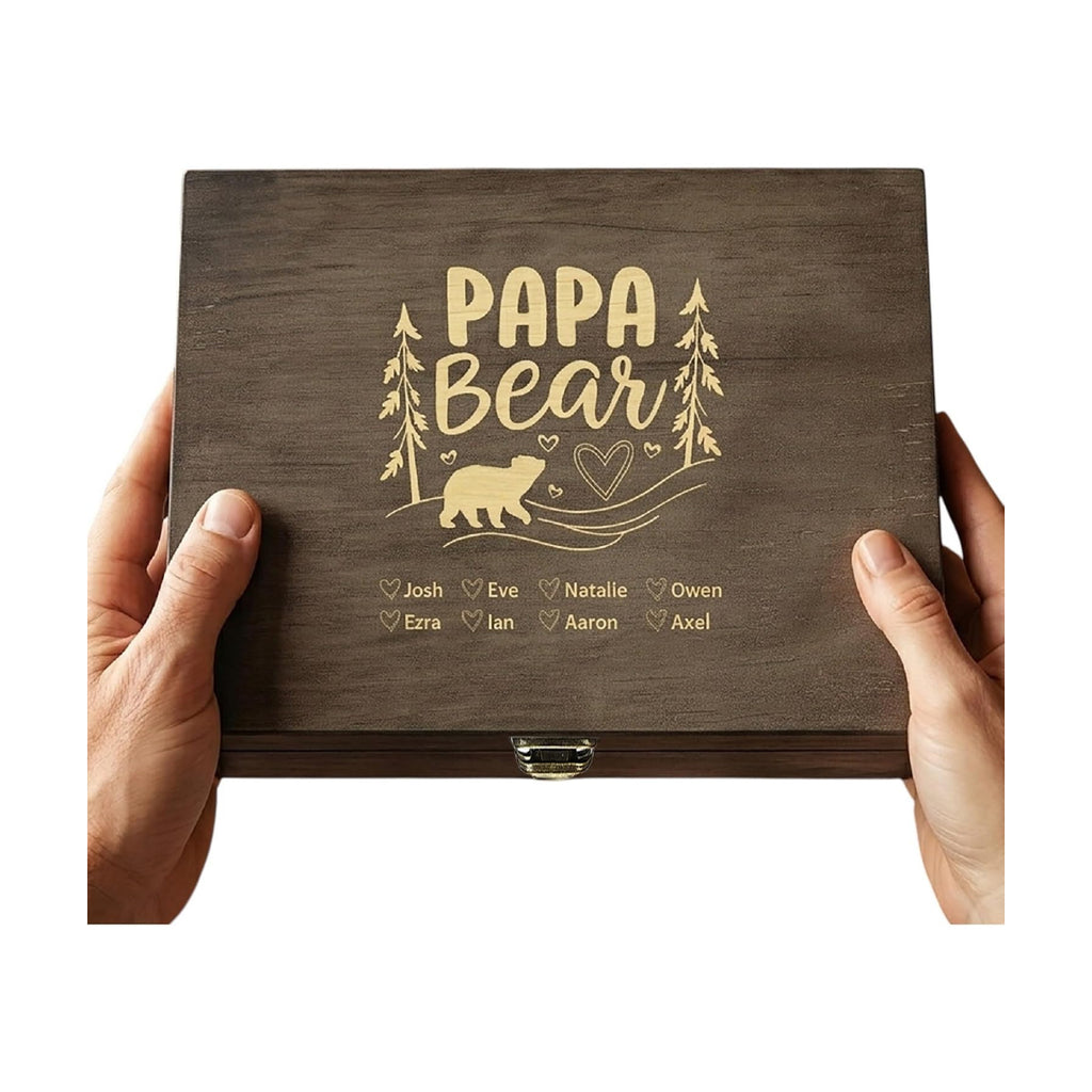 Personalized Gift for Dad or Grandpa, Engraved Wooden Family Memory Box