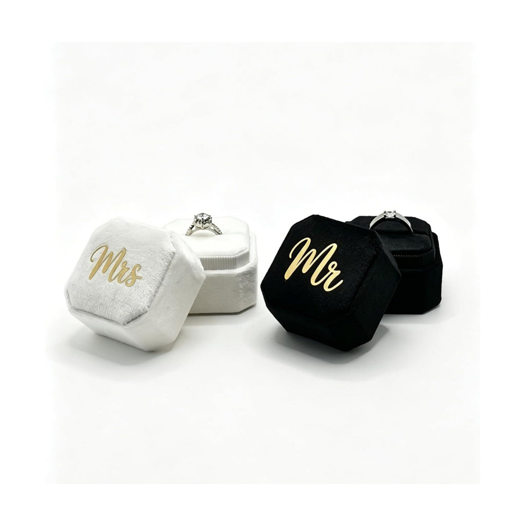 Mr & Mrs Wedding Ring Box - Engagement Ring Box Ring Display Holder Case with Lid for Proposal Engagement Wedding, 1.77x1.77x1.77 IN U2-PRB009-mr mrs Black White