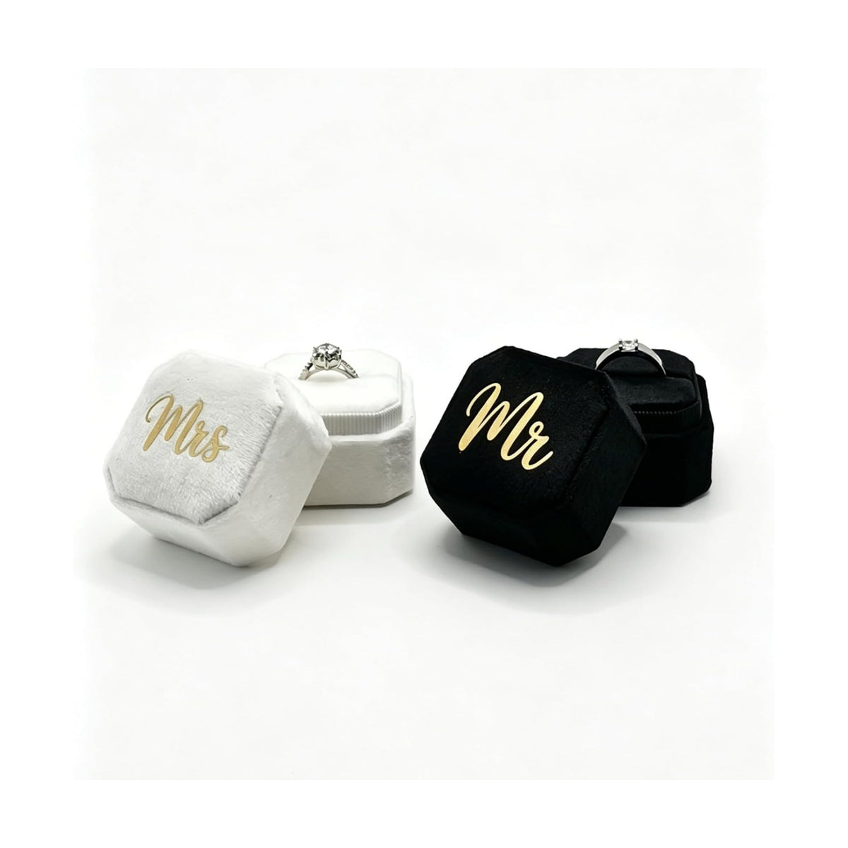 Mr & Mrs Wedding Ring Box - Engagement Ring Box Ring Display Holder Case with Lid for Proposal Engagement Wedding, 1.77x1.77x1.77 IN U2-PRB009-mr mrs Black White