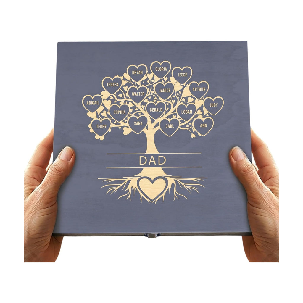 Gifts for Grandpa or Dad, Personalized Family Tree Memory Box, Father's Day