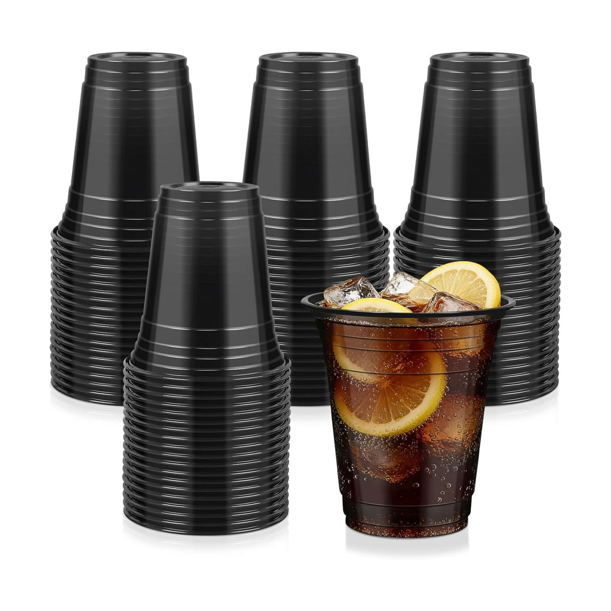 50 Pcs Clear Black Plastic Cups, 12 oz Disposable Cups for Party