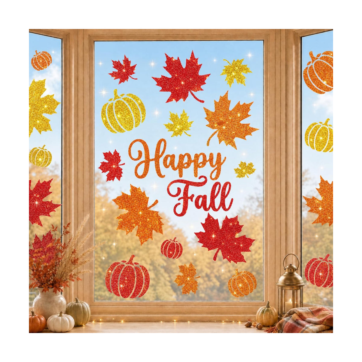 Glitter Fall Window Clings Autumn Thanksgiving Window Stickers Decals Decor