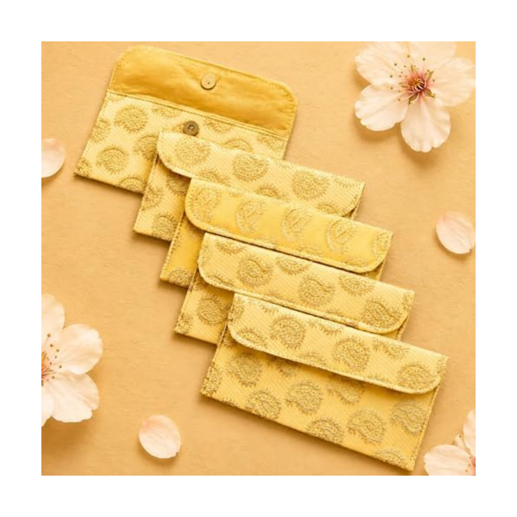 LoveNspire Brocade Fabric Money Envelopes (7.5 x 3.5 Inch) Decorative Paisley Pattern Shagun Lifafa for Indian Wedding, Birthday | Cash Gift Holder & Home Savings Organizer Beige/Pack of 10