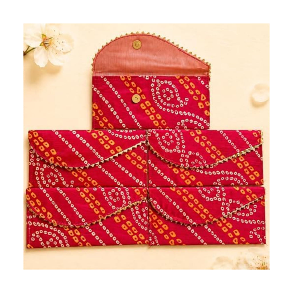 LoveNspire Brocade Fabric Money Envelopes (7.5 x 3.5 Inch) Decorative Bandhani Pattern Shagun Lifafa for Indian Wedding, Birthday | Cash Gift Holder & Home Savings Organizer Magenta/Pack of 20