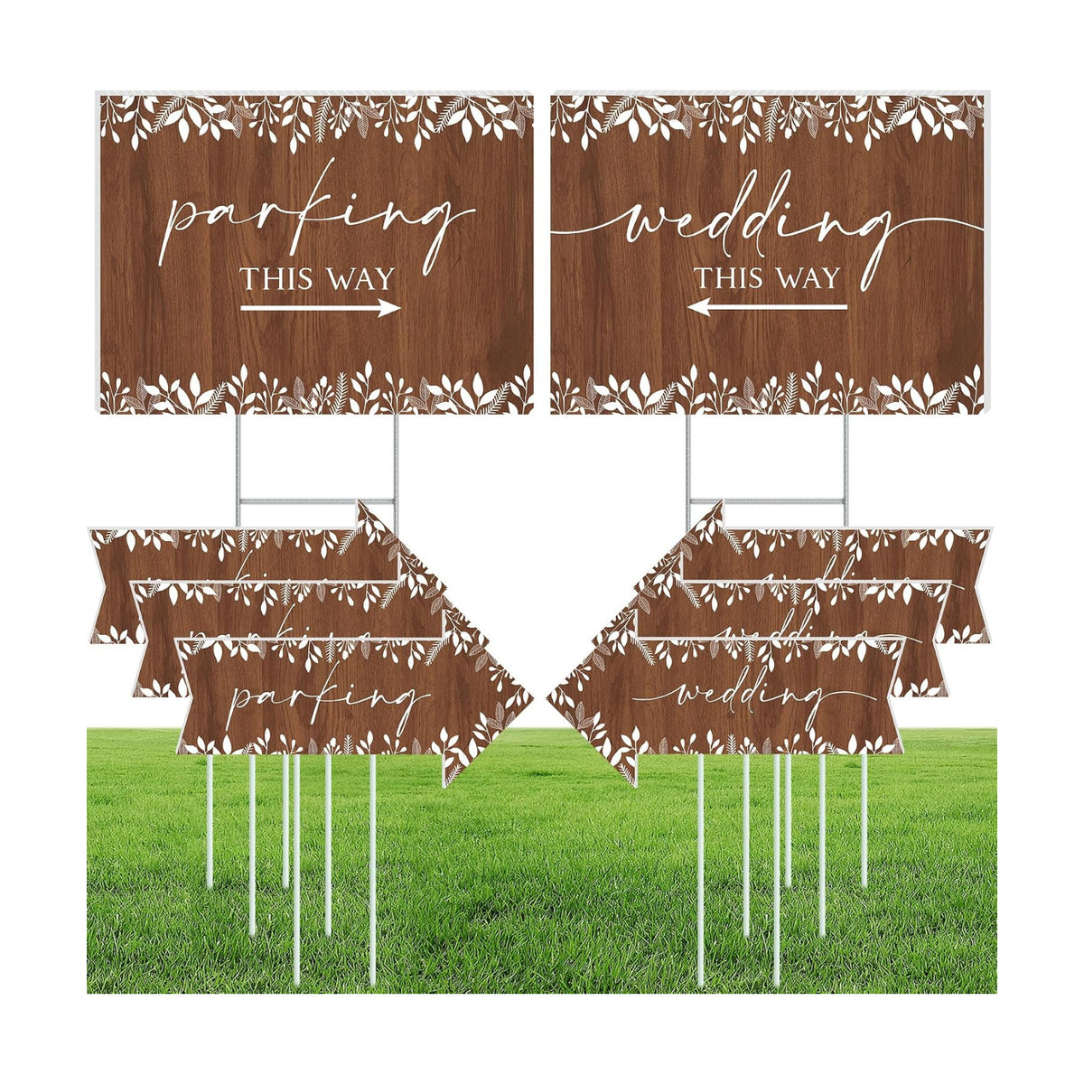 8 Pcs 17 × 8.5" Wedding This Way Directional Parking Signs Road with Stakes Large Double Sided Direction Printed Ceremony Reception Lawn Yard Arrow Sign Exquisite Plastic Rainproof (Rustic)