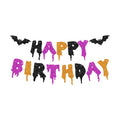 Glitter Happy Birthday Halloween Banner - NO DIY - Halloween Hanging Paper Garland Bunting Banner Decorations, Party Supplies for Kids Boy Girl Birthday Black Purple Orange