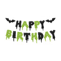 Glitter Happy Birthday Halloween Banner - NO DIY - Halloween Hanging Paper Garland Bunting Banner Decorations, Party Supplies for Kids Boy Girl Birthday Black Green