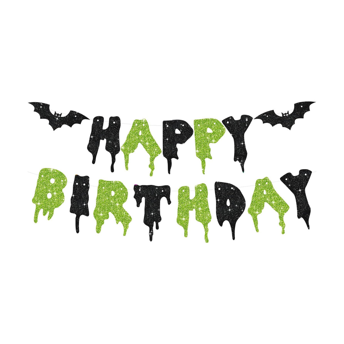 Glitter Happy Birthday Halloween Banner - NO DIY - Halloween Hanging Paper Garland Bunting Banner Decorations, Party Supplies for Kids Boy Girl Birthday Black Green