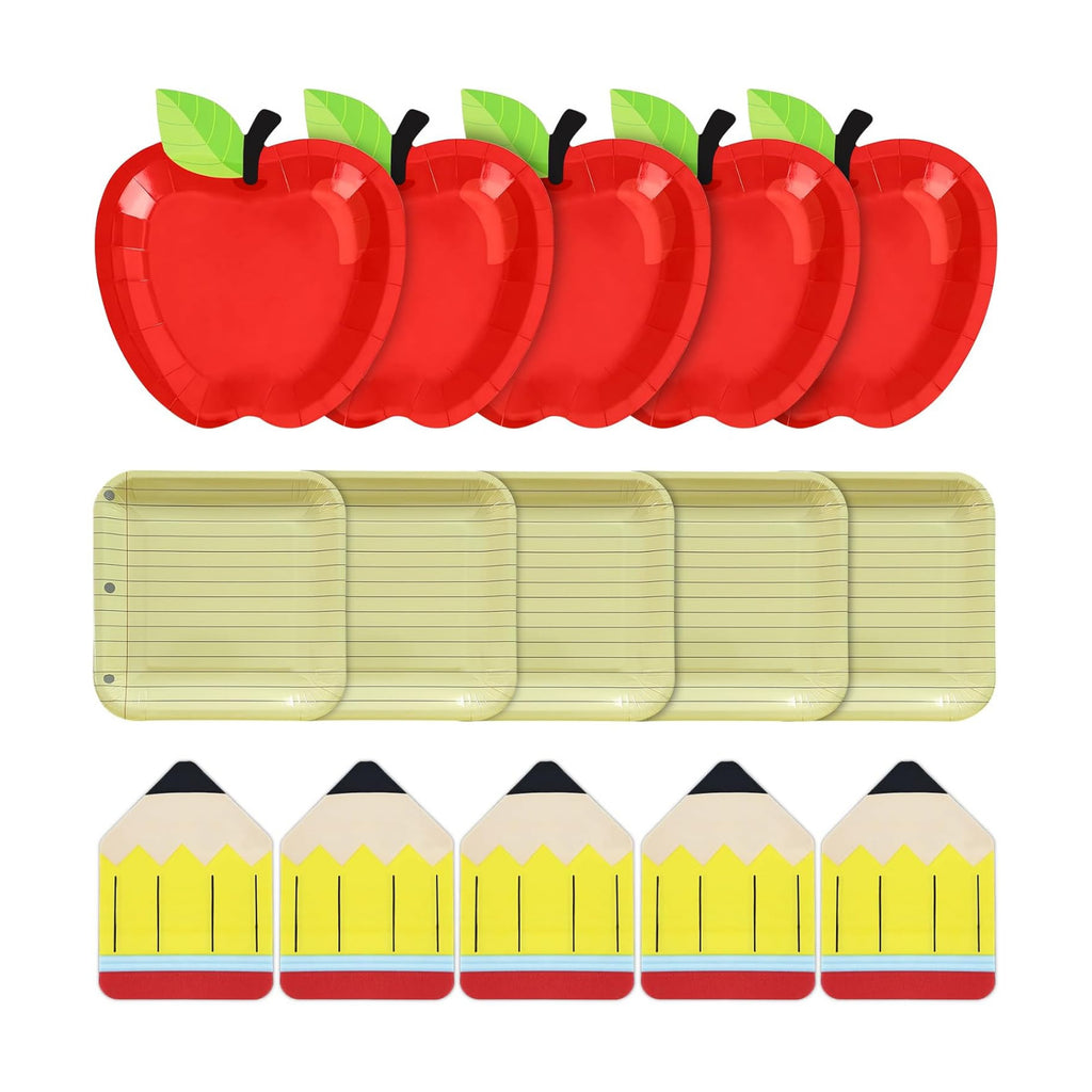 180Pcs Back to School Red Apple Paper Plates and Napkin Set,Serves 60