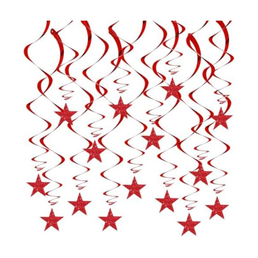 BEISHID Red Glitter Stars Hanging Swirls Pre-Strung Stars Hanging Decorations for Christmas Wedding Anniversary Bachelorette Engagement Birthday Party Decorations Supplies,Pack of 15