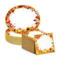 50Pcs Fall Oval Paper Plates Napkins, Pumpkin Autumn Thanksgiving Party Set