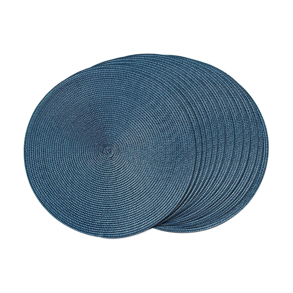 FunWheat Round Braided Placemats Set of 12 Place Mats for Dining Table Woven Washable Non-Slip Table Mats 15 Inch(Blue,12pcs)