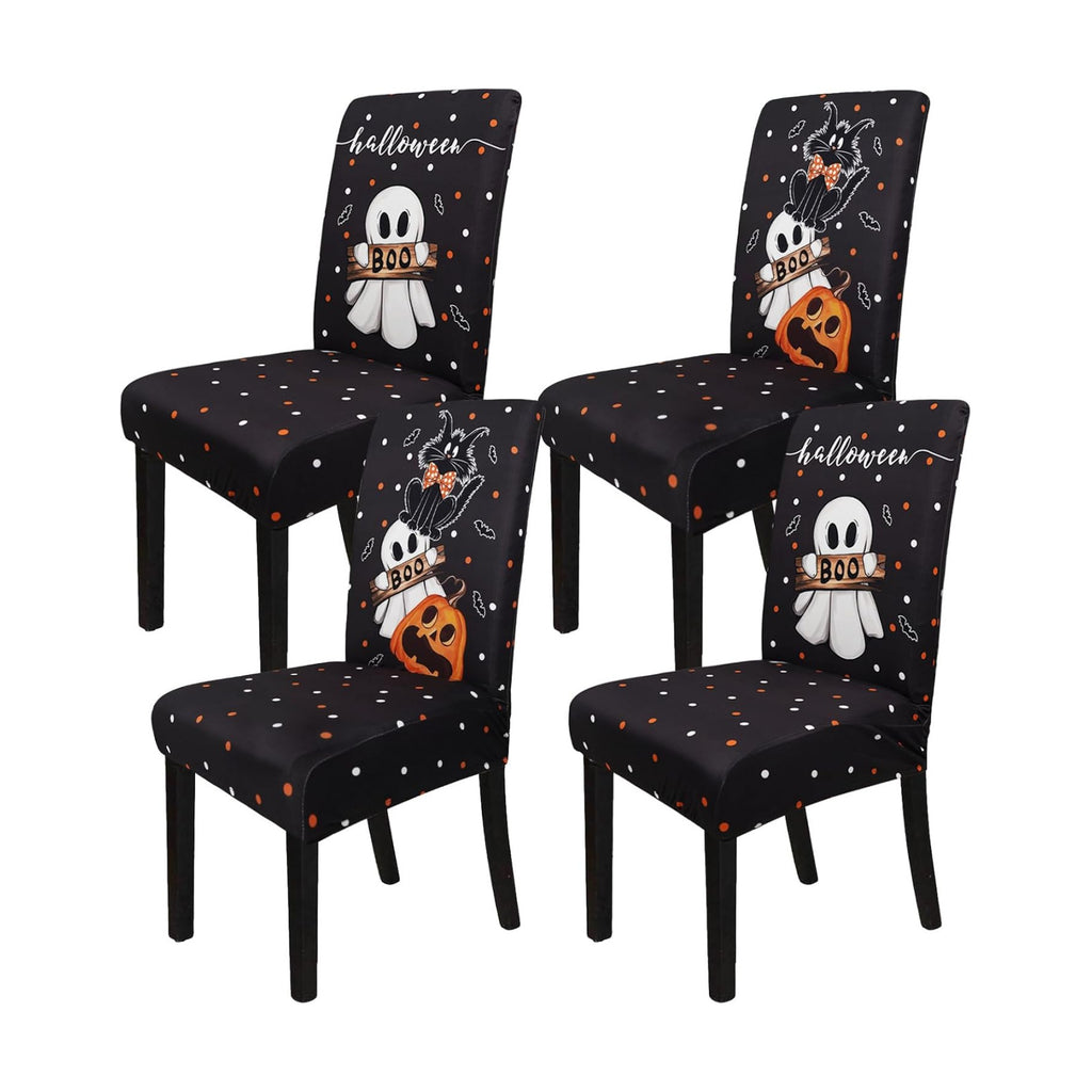 Halloween Chair Covers Set of 4 Cute Blcak Cat Ghost Parson Chair Slipcover