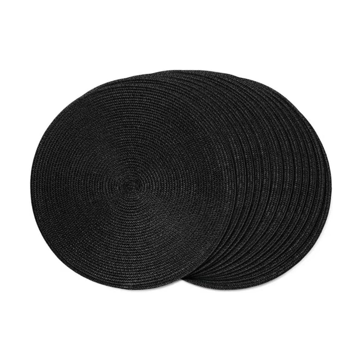 FunWheat Round Braided Placemats Set of 12 Place Mats for Dining Table Woven Washable Non-Slip Table Mats 15 Inch(Black,12pcs)