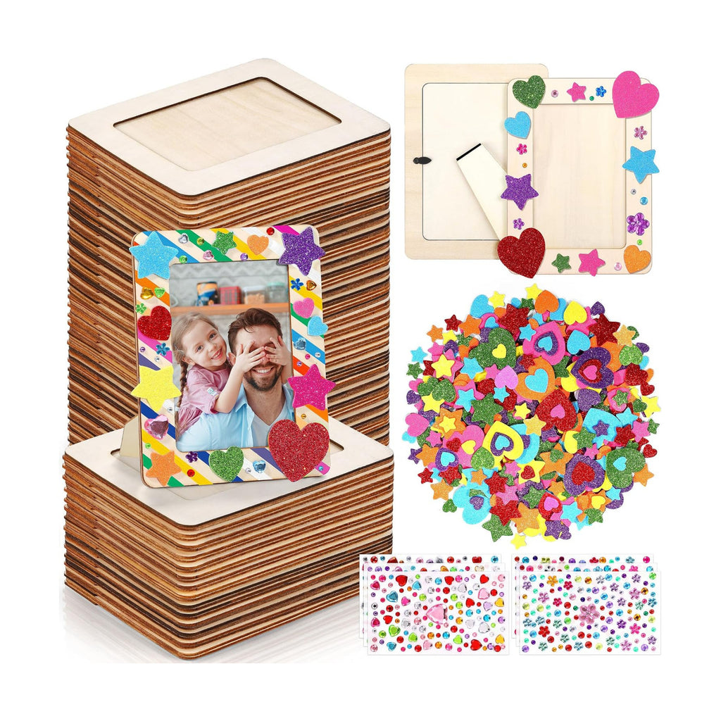 Aneco 72 Packs Picture Frame Painting Craft Kit for 4 x 6 Inch Photo DIY Unfinished Wooden Photo Frames with Diamond and Foam Stickers for DIY Crafts, Paint and Decorate
