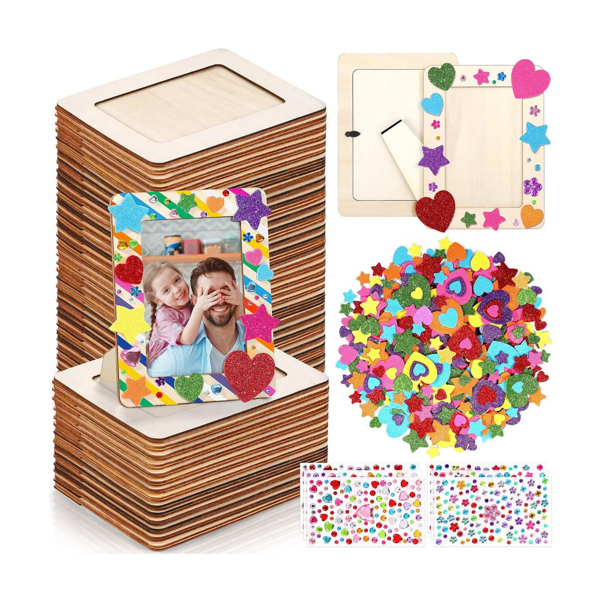 Aneco 72 Packs Picture Frame Painting Craft Kit for 4 x 6 Inch Photo DIY Unfinished Wooden Photo Frames with Diamond and Foam Stickers for DIY Crafts, Paint and Decorate