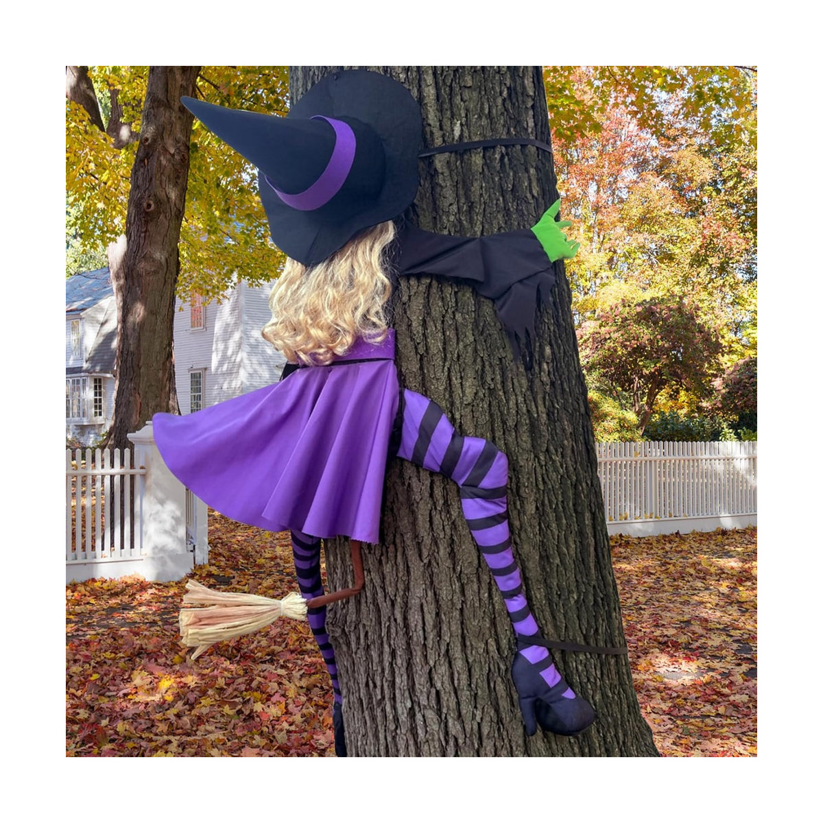 63" Purple Witch Crashing into Tree Halloween Outdoor Decor