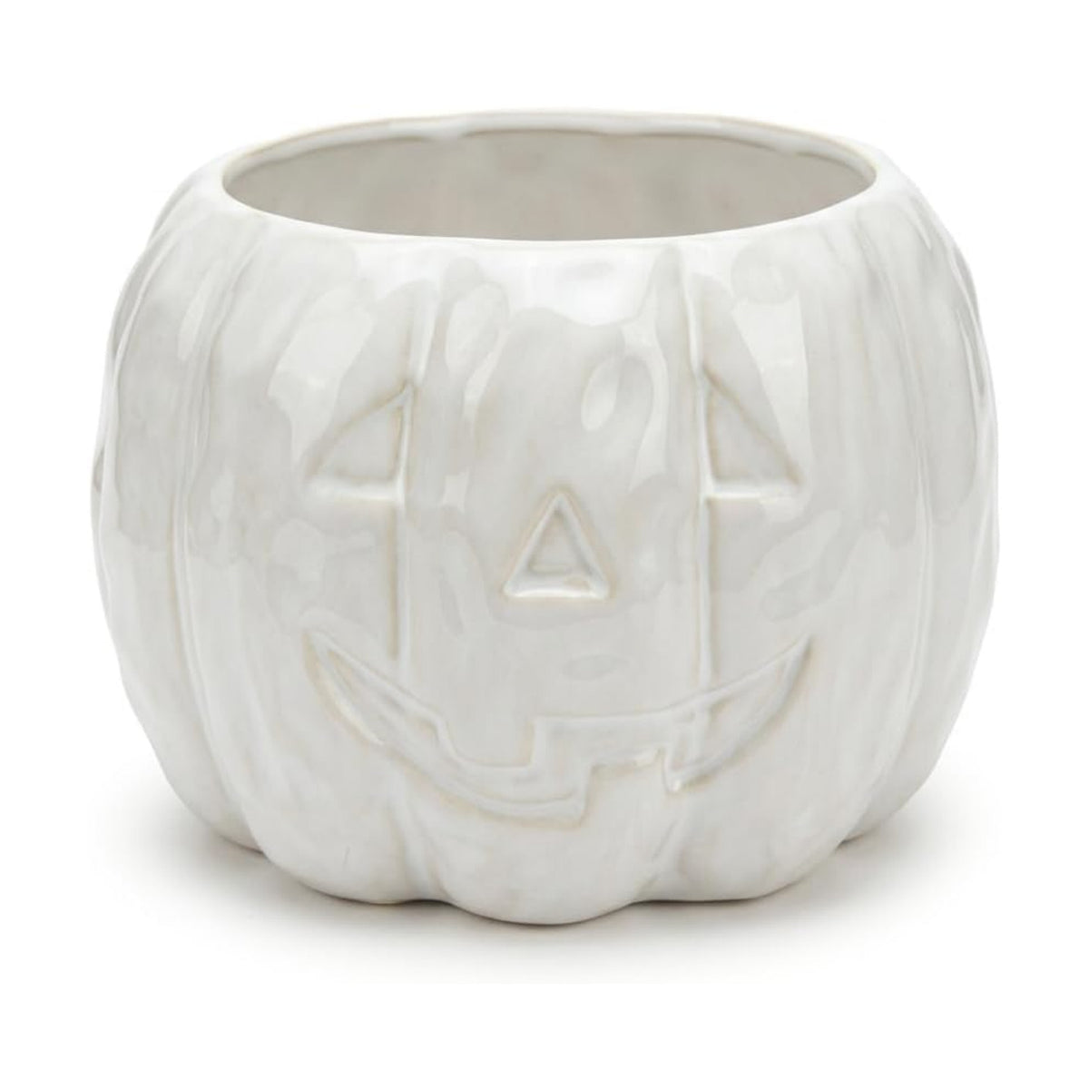 Ceramic Pumpkin Halloween Candy Bowl, 6.5 x 4.7 in, White
