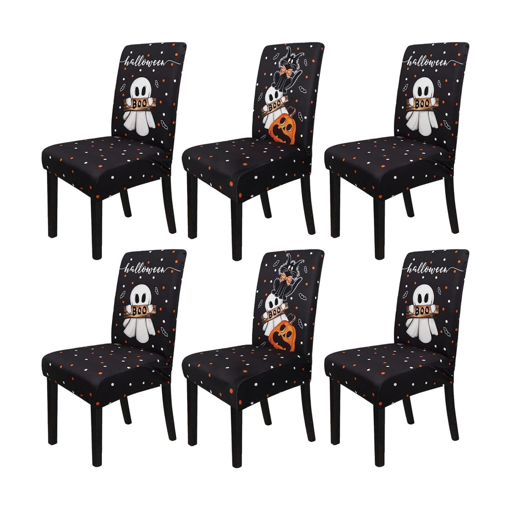 Halloween Chair Covers Set of 6 Cute Blcak Cat Ghost Parson Chair Slipcover