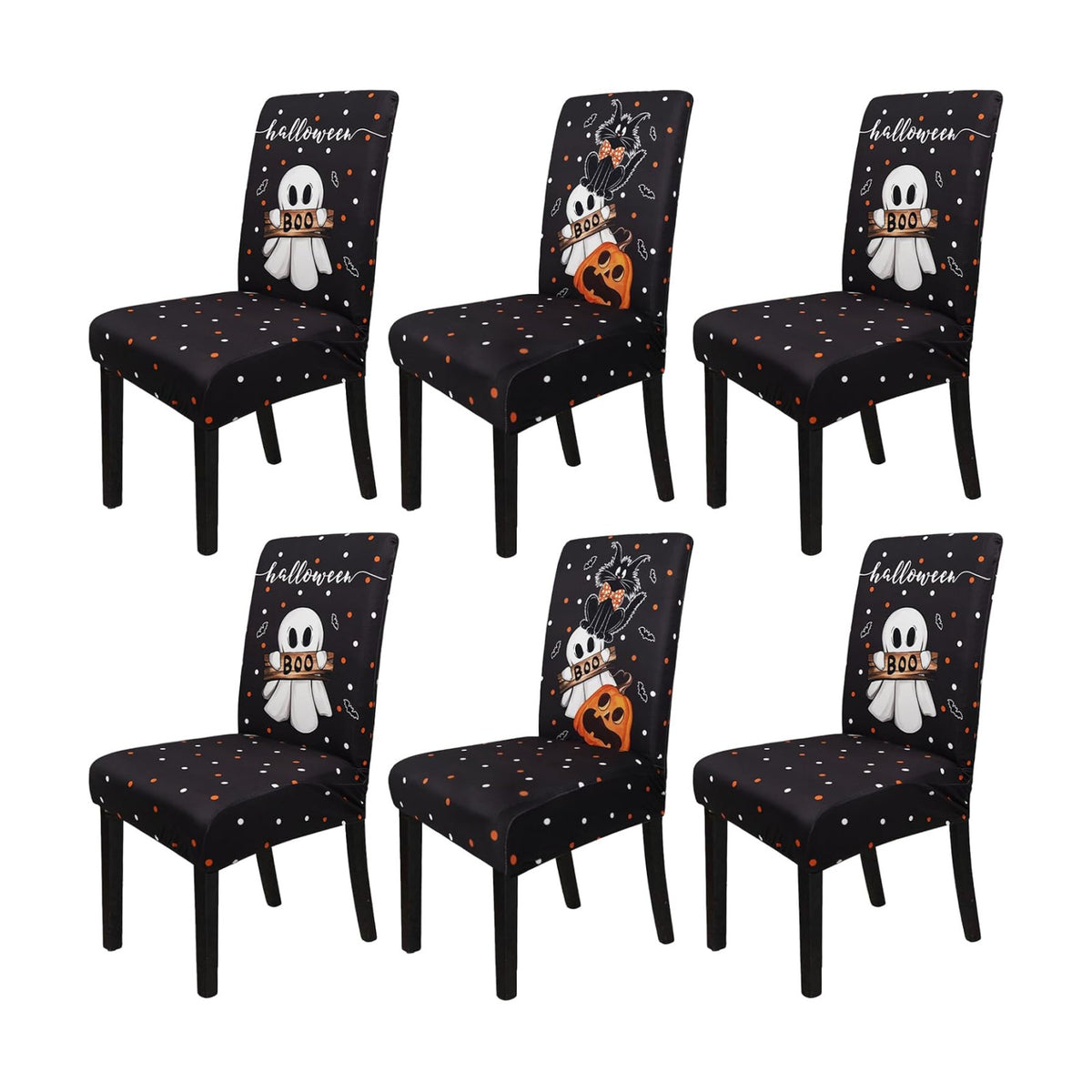 Halloween Chair Covers Set of 6 Cute Blcak Cat Ghost Parson Chair Slipcover