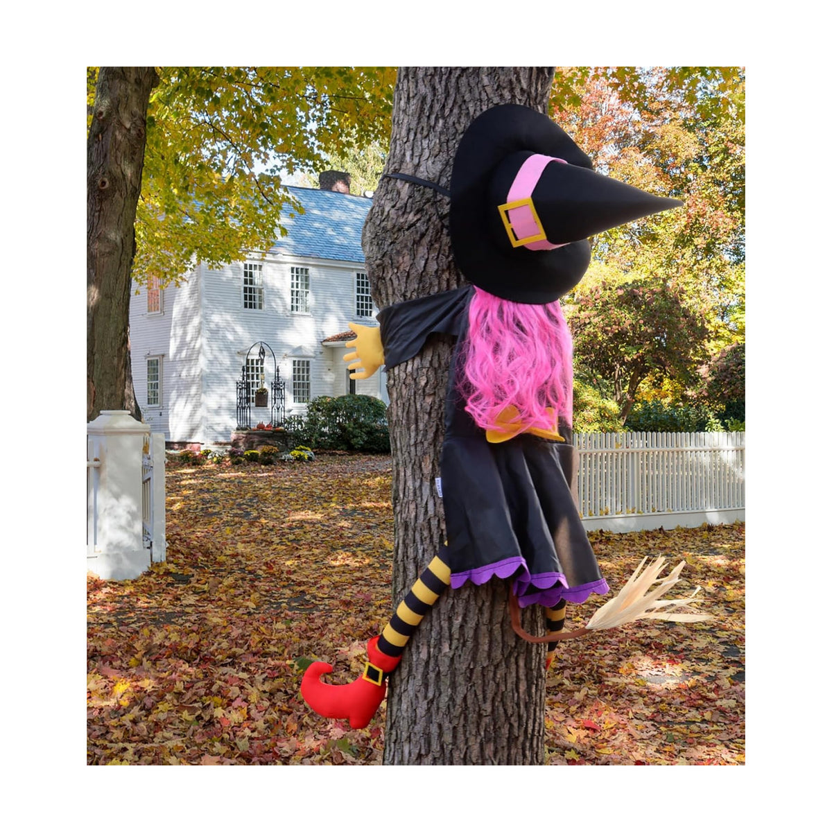 51" Pink Crashing Witch Halloween Tree Decorations Outdoor