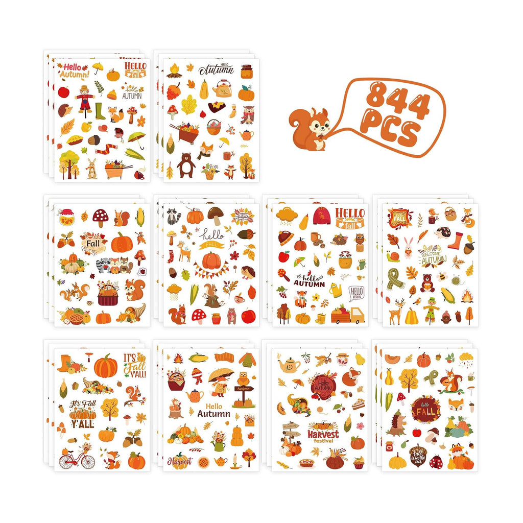 844Pcs Fall Stickers, Self-Adhesive Die-Cut Autumn Pumpkin Stickers Crafts