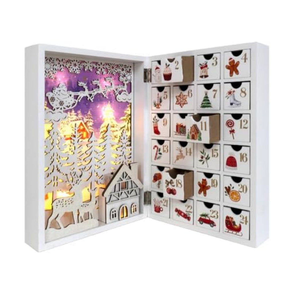 Lighted Wooden Christmas Advent Calendar with 24 Drawers