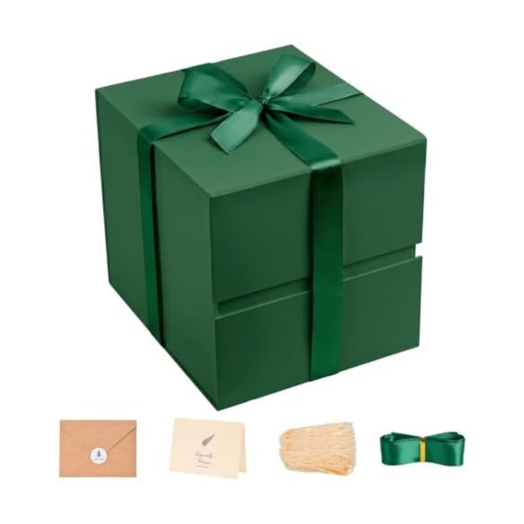 LIFELUM Dark Green Gift Box for Christmas with Magnetic Lid, 8.6"x8.6"x8.6"