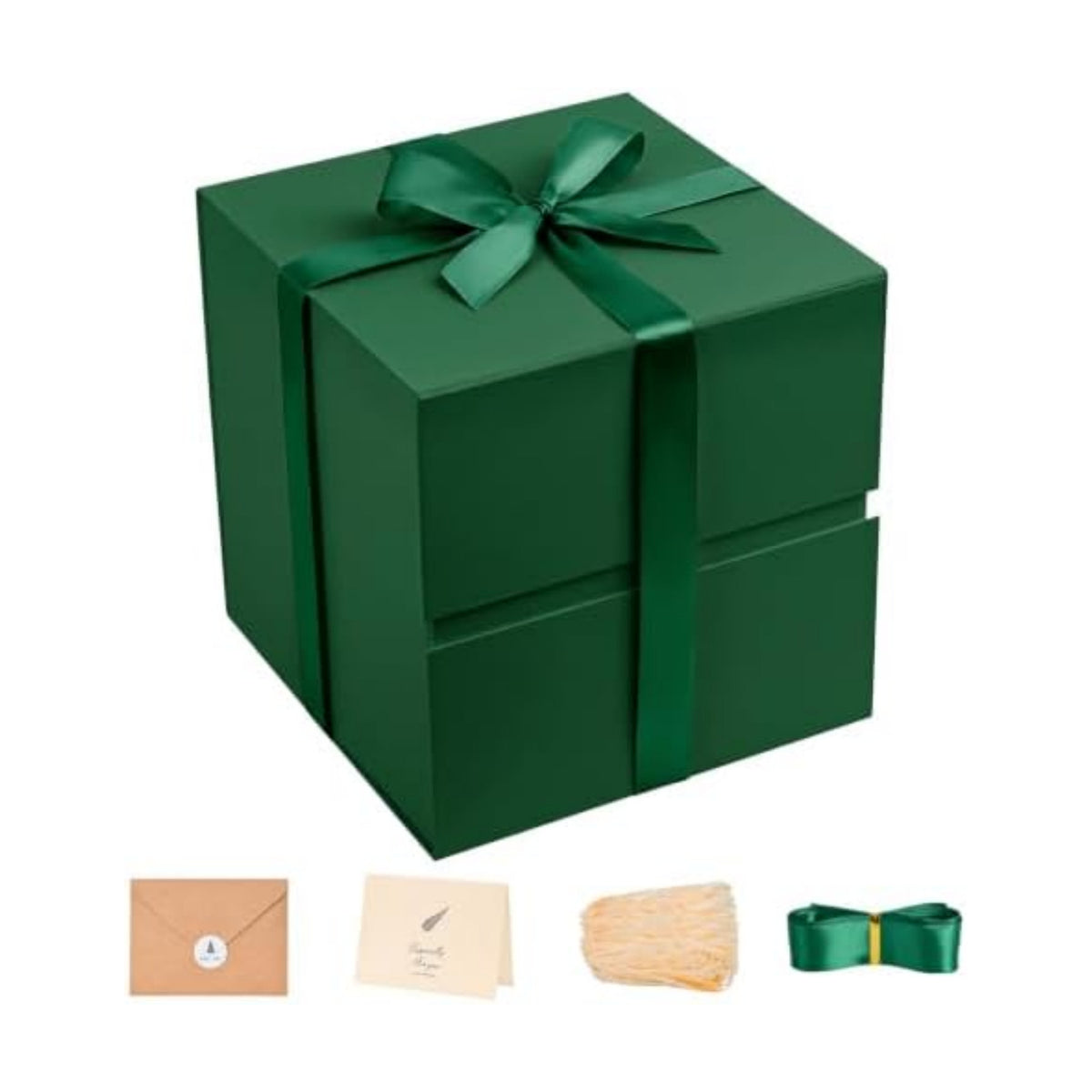 Dark Green Gift Box for Christmas with Magnetic Lid, 10.2"x10.2"x10.2"