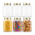 Tlence 6 Pack 1.4L Clear Plastic Jars, 47OZ Cookie Jar with Lids, Airtight Candy Buffet Containers, Round Food Storage Mason Jug for Apothecary, Flour, Sugar, Tea, Coffee, Fermenting, Pickling