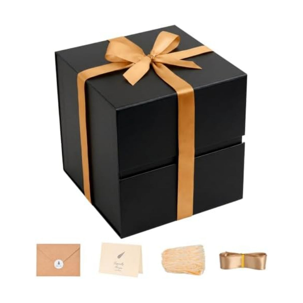 LIFELUM Black Gift Box for Birthday with Magnetic Lid, 10.2"x10.2"x10.2"