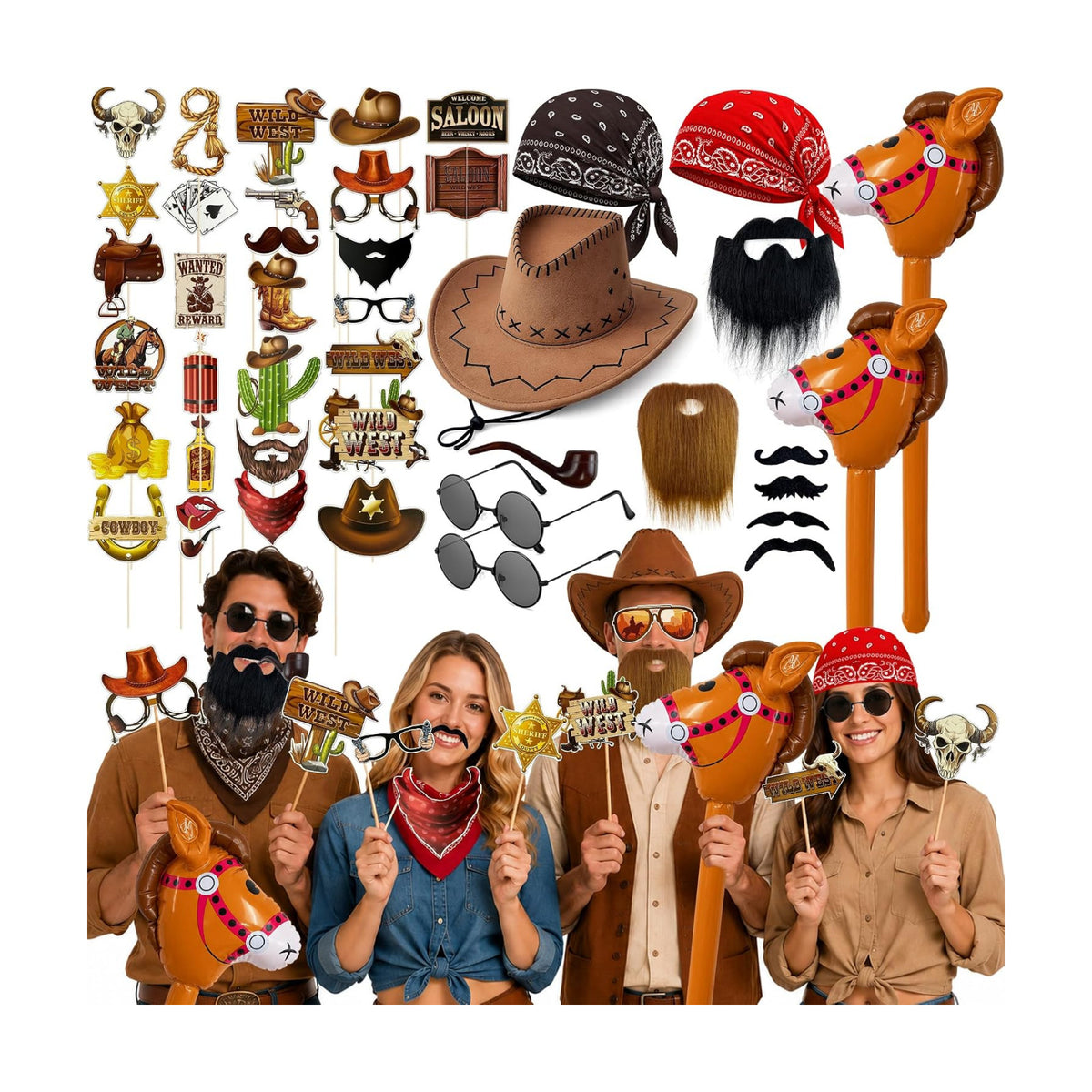 44PCS Wild West Themed Photo Booth Props for Funny Party Kit