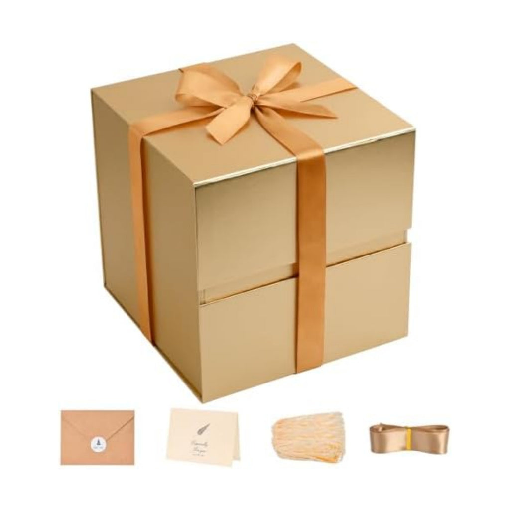 LIFELUM Gold Gift Box for Birthday with Magnetic Lid, 10.2"x10.2"x10.2"