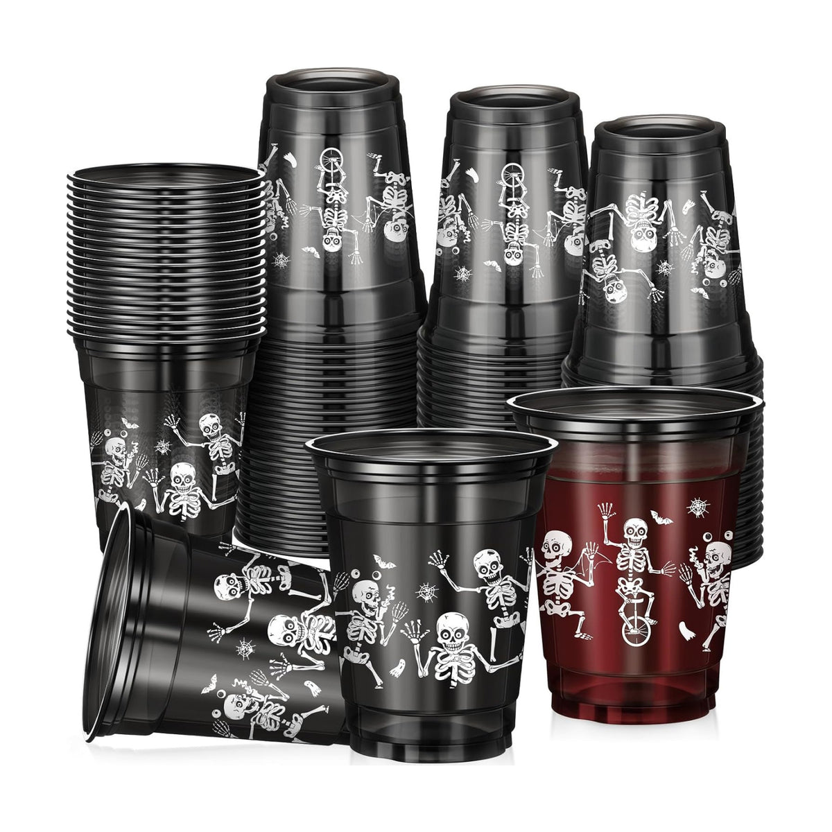 Vesici 100 Pcs Halloween Skeleton Plastic Cups 12 oz Disposable Black Cups