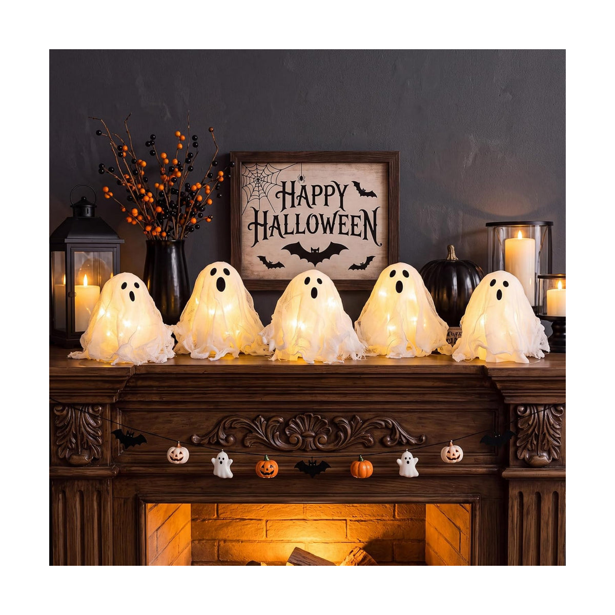 Halloween Indoor Decorations, Set of 5 Light Up Ghosts Table Centerpiece