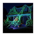 1100 Sqft Halloween Glow Green Stretch Cobwebs with Glow Spiders and Light